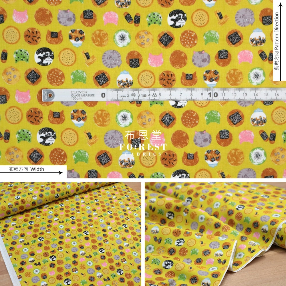 Cotton - Senbei Cats Yellow Fabric
