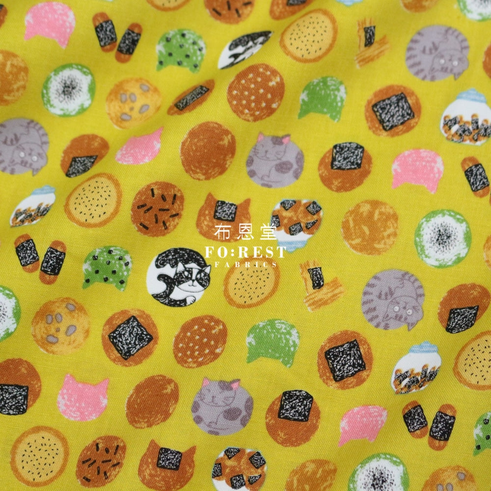 Cotton - Senbei Cats Yellow Fabric