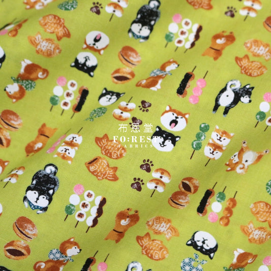 Cotton - Shiba Inu Yellowgreen Fabric