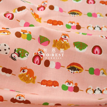 Cotton - Shiba Inu Mochi Fabric D Pink
