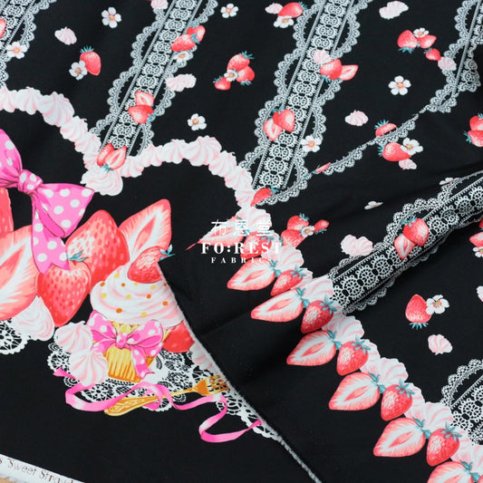 Cotton - Strawberry Black (Single Border) Fabric