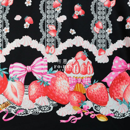 Cotton - Strawberry Black (Single Border) Fabric