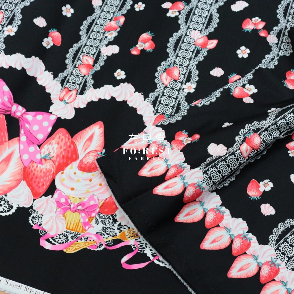 cotton - Strawberry Black (Single Border) fabric - FO:REST Fabric 布恩堂Liberty fabrictana lawnjapanese fabricykk zipper