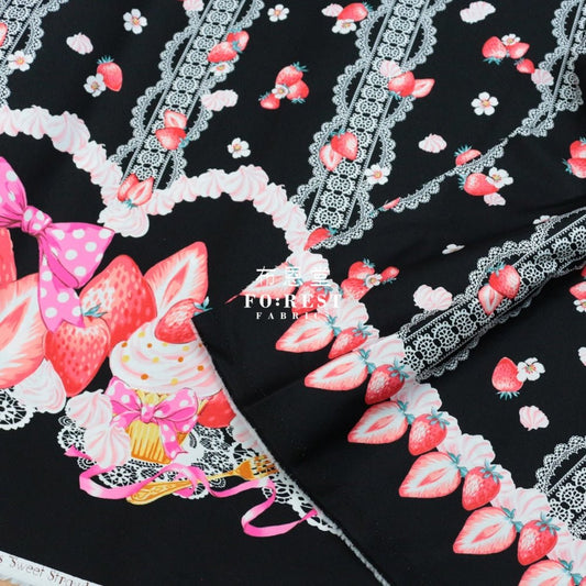 cotton - Strawberry Black (Single Border) fabric - FO:REST Fabric 布恩堂Liberty fabrictana lawnjapanese fabricykk zipper