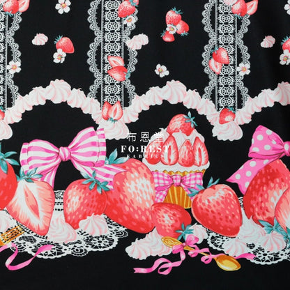 cotton - Strawberry Black (Single Border) fabric - FO:REST Fabric 布恩堂Liberty fabrictana lawnjapanese fabricykk zipper