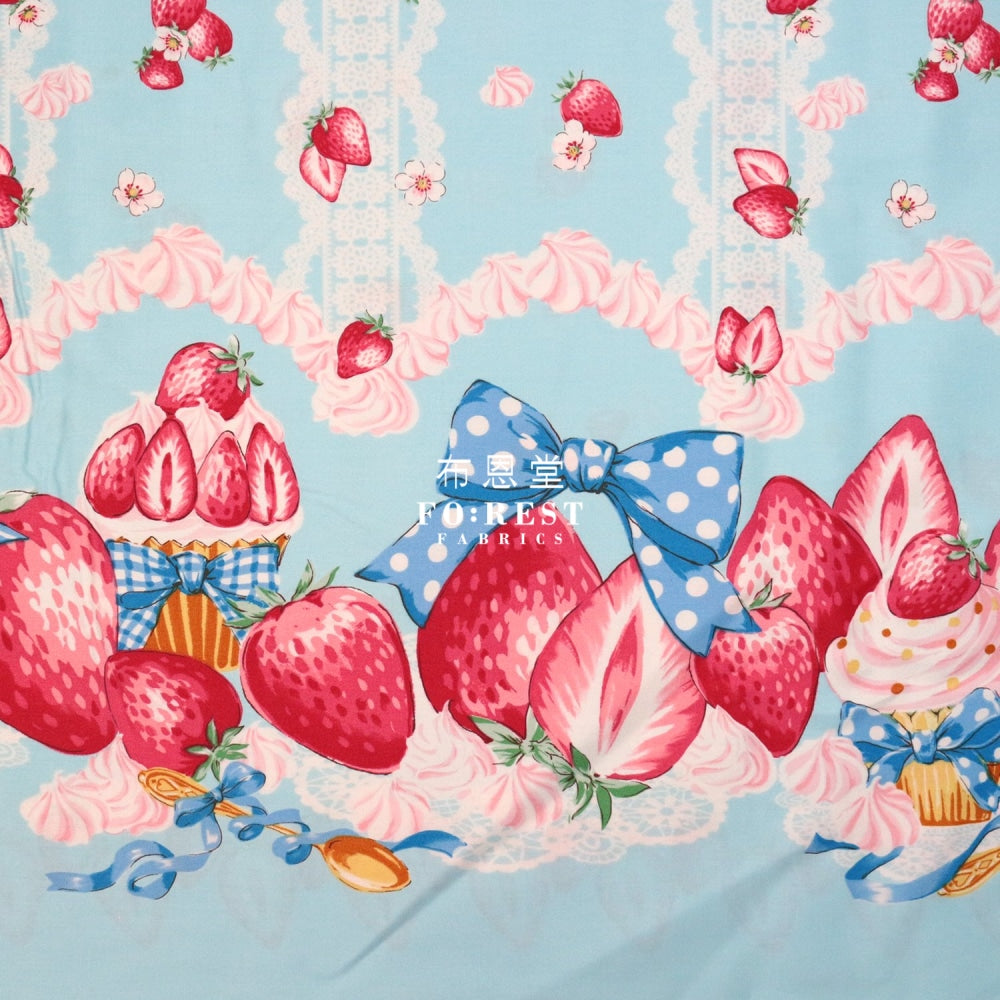 Cotton - Strawberry Blue (Single Border) Fabric