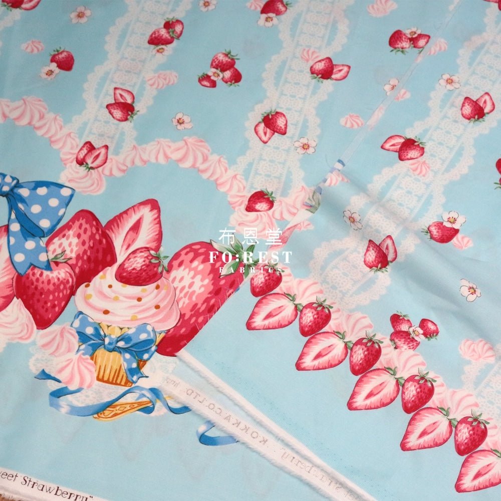 cotton - Strawberry Blue (Single Border) fabric - FO:REST Fabric 布恩堂Liberty fabrictana lawnjapanese fabricykk zipper