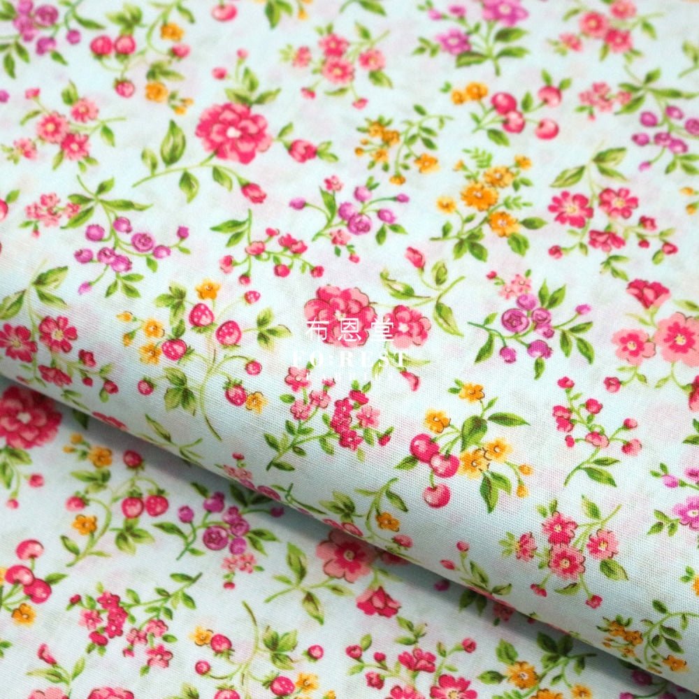 cotton - Strawberry flower fabric LT.Green - FO:REST Fabric 布恩堂Liberty fabrictana lawnjapanese fabricykk zipper