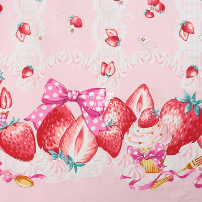Cotton - Strawberry Pink (Single Border) Fabric