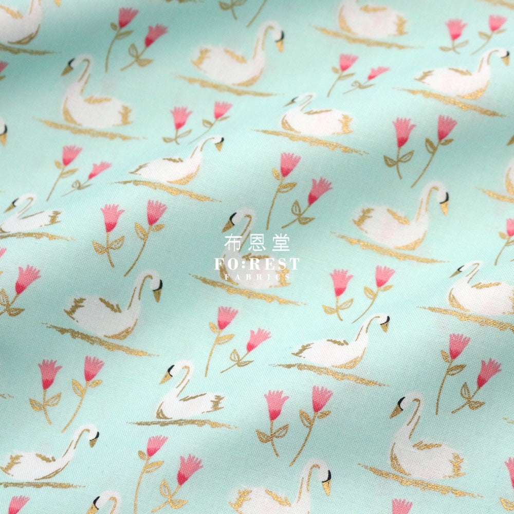 Cotton - Swan With Metallic Fabric Green