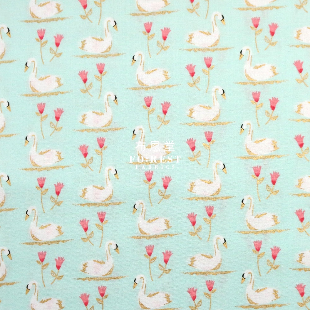 Cotton - Swan With Metallic Fabric Green