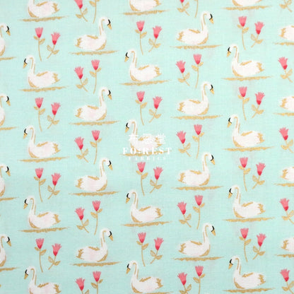 Cotton - Swan With Metallic Fabric Green