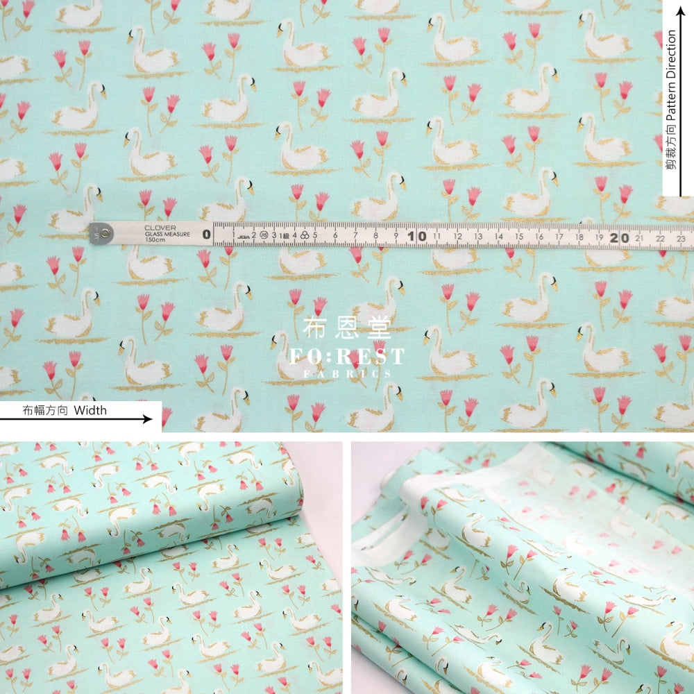 Cotton - Swan With Metallic Fabric Green