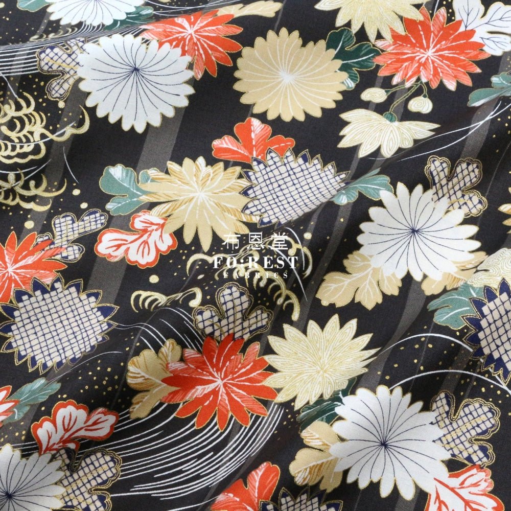 cotton - Tagetes erecta River Japanese fabric Black - FO:REST Fabric 布恩堂Liberty fabrictana lawnjapanese fabricykk zipper