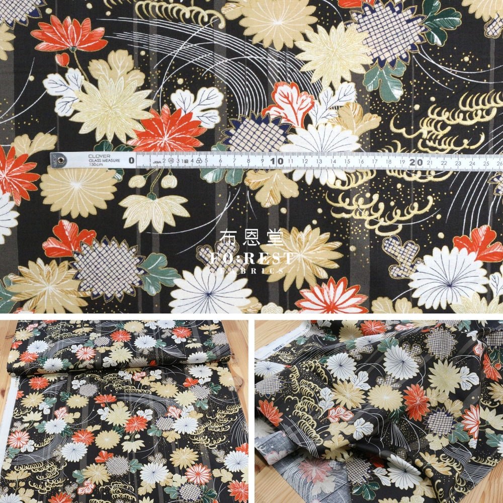 cotton - Tagetes erecta River Japanese fabric Black - FO:REST Fabric 布恩堂Liberty fabrictana lawnjapanese fabricykk zipper