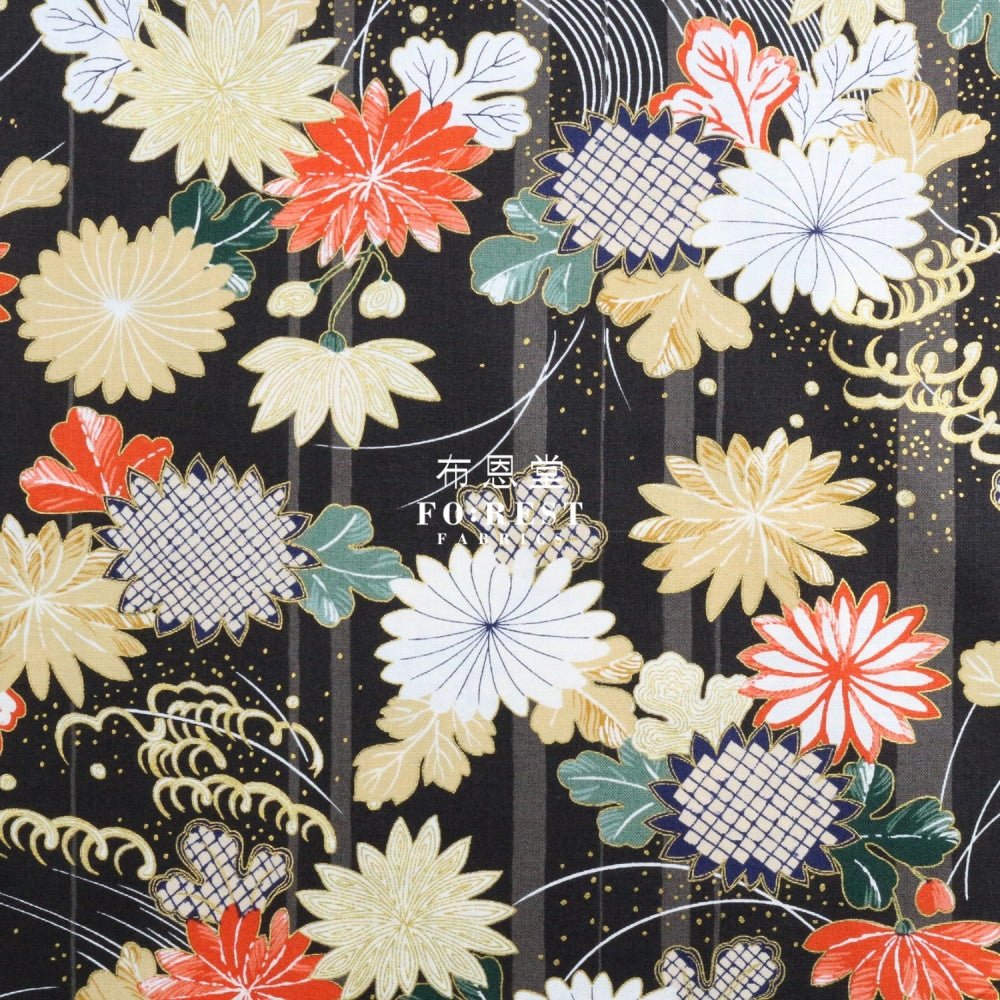 cotton - Tagetes erecta River Japanese fabric Black - FO:REST Fabric 布恩堂Liberty fabrictana lawnjapanese fabricykk zipper