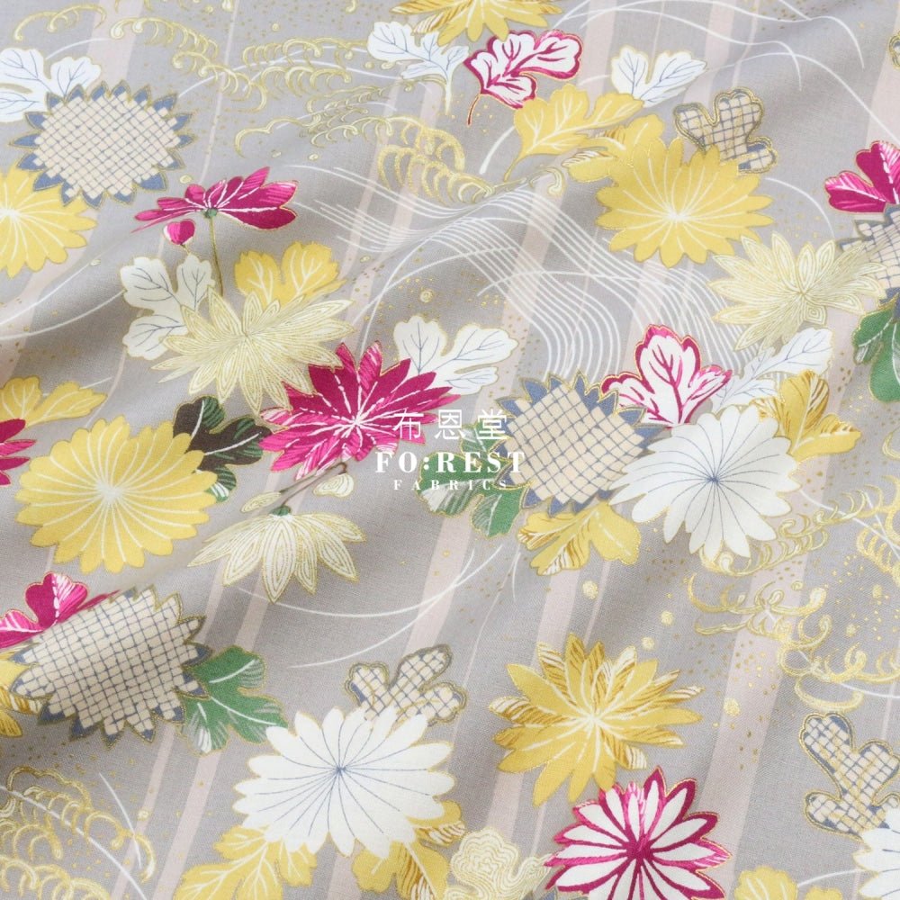 cotton - Tagetes erecta River Japanese fabric Gray - FO:REST Fabric 布恩堂Liberty fabrictana lawnjapanese fabricykk zipper