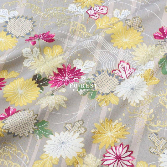 cotton - Tagetes erecta River Japanese fabric Gray - FO:REST Fabric 布恩堂Liberty fabrictana lawnjapanese fabricykk zipper