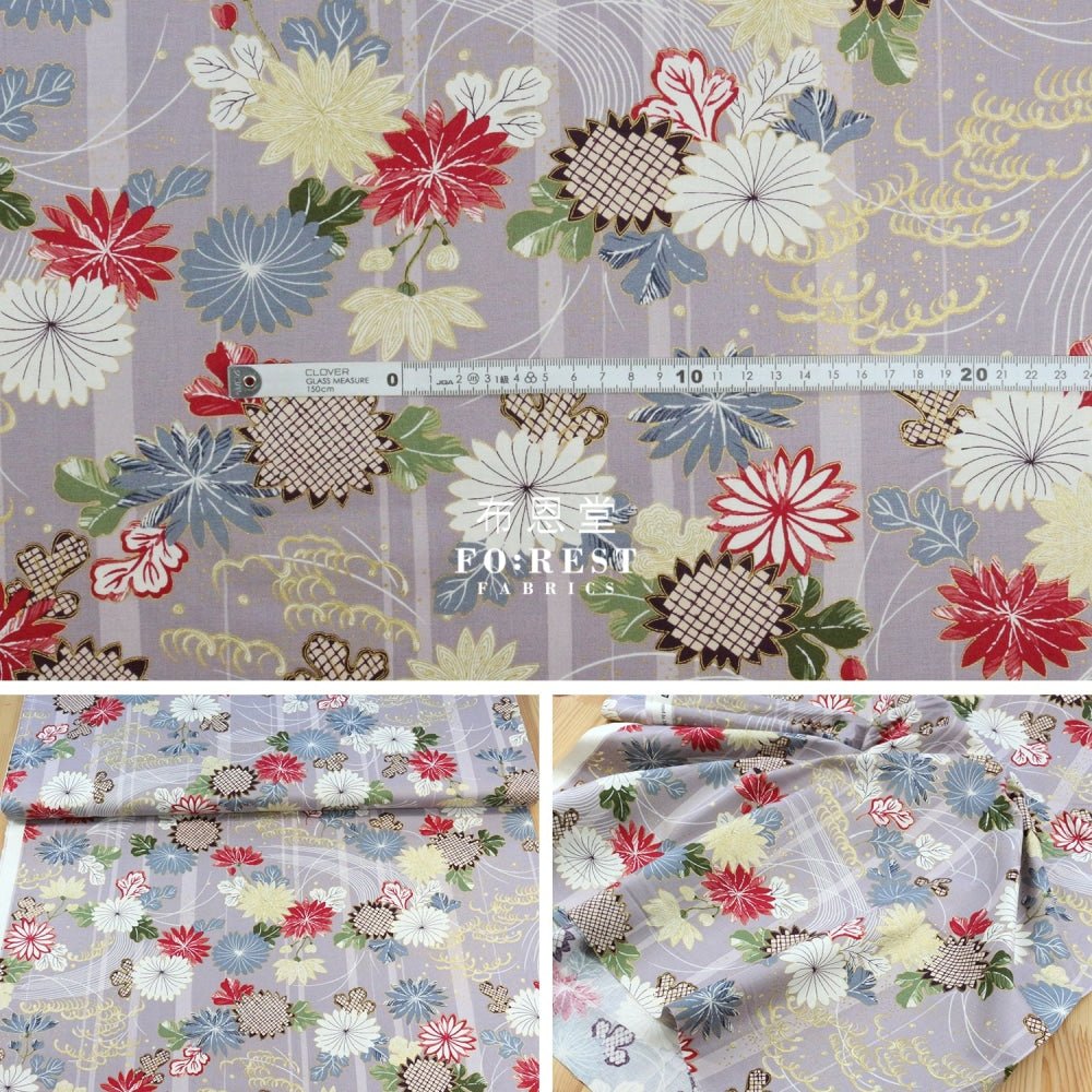 cotton - Tagetes erecta River Japanese fabric Purple - FO:REST Fabric 布恩堂Liberty fabrictana lawnjapanese fabricykk zipper