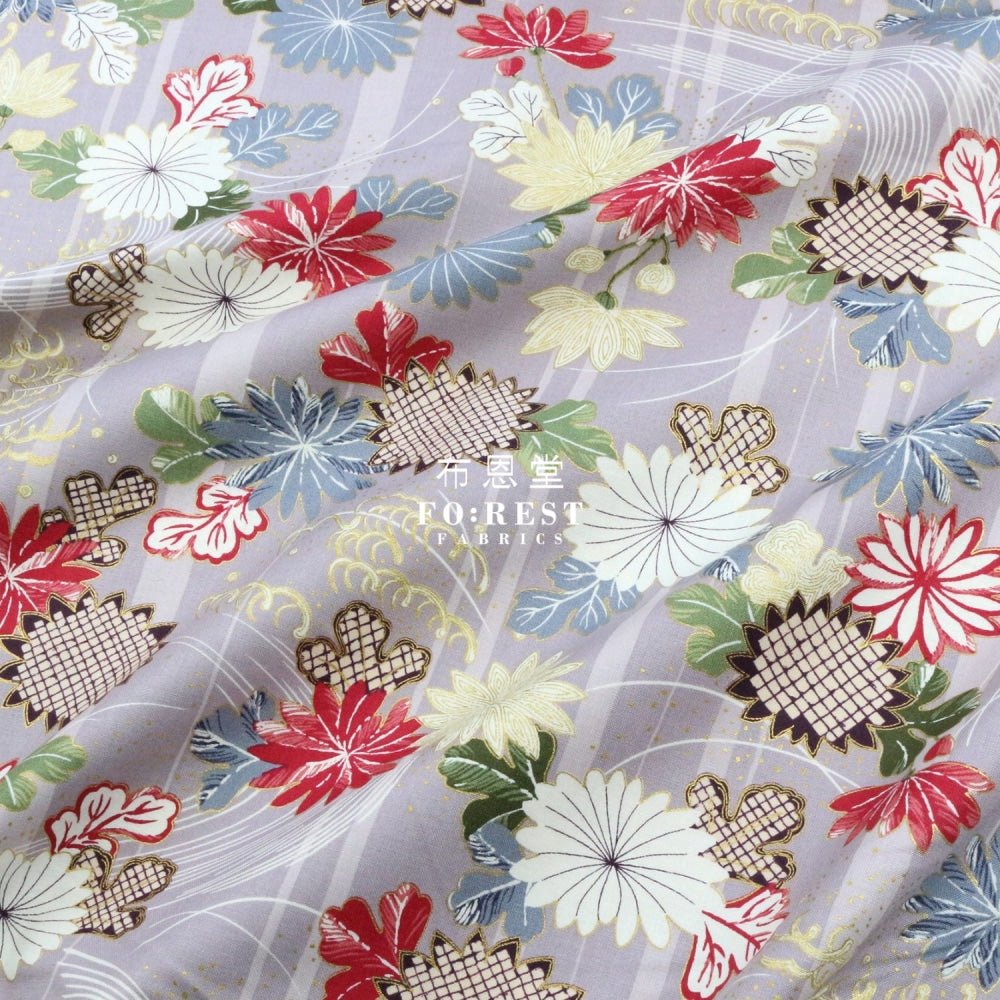 cotton - Tagetes erecta River Japanese fabric Purple - FO:REST Fabric 布恩堂Liberty fabrictana lawnjapanese fabricykk zipper