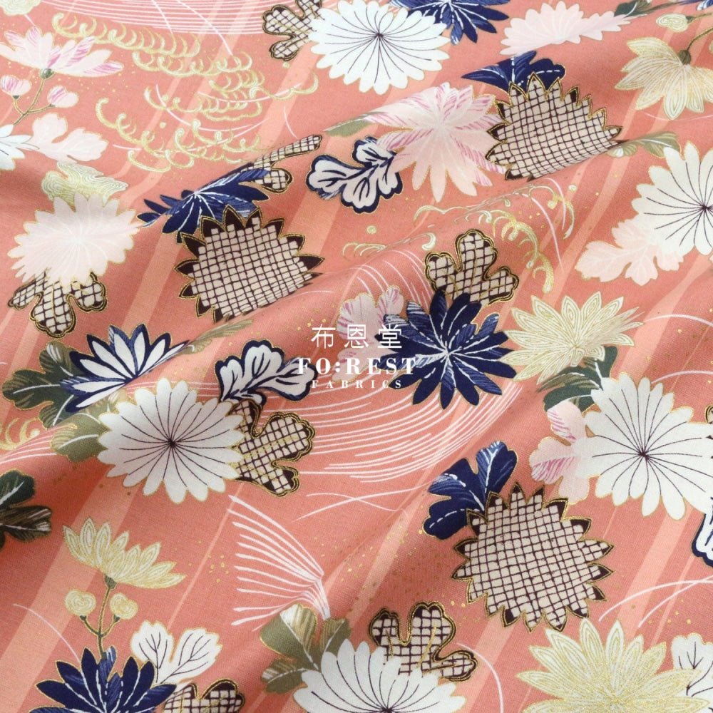 cotton - Tagetes erecta River Japanese fabric Salmon - FO:REST Fabric 布恩堂Liberty fabrictana lawnjapanese fabricykk zipper