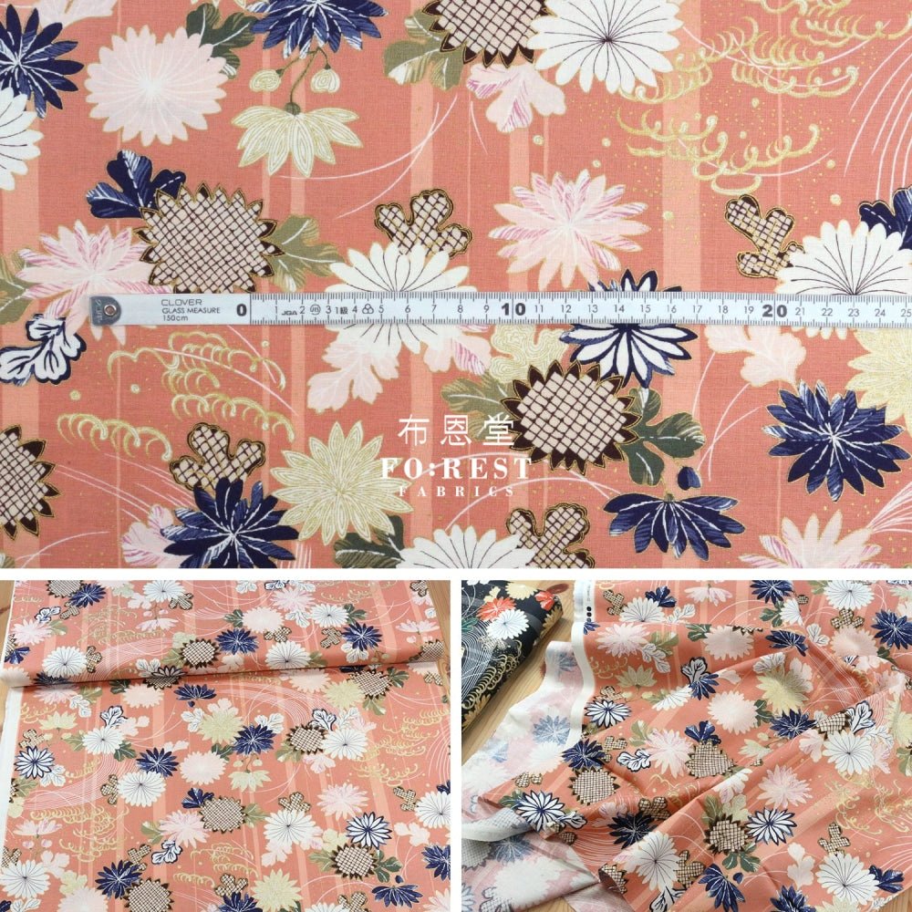 cotton - Tagetes erecta River Japanese fabric Salmon - FO:REST Fabric 布恩堂Liberty fabrictana lawnjapanese fabricykk zipper