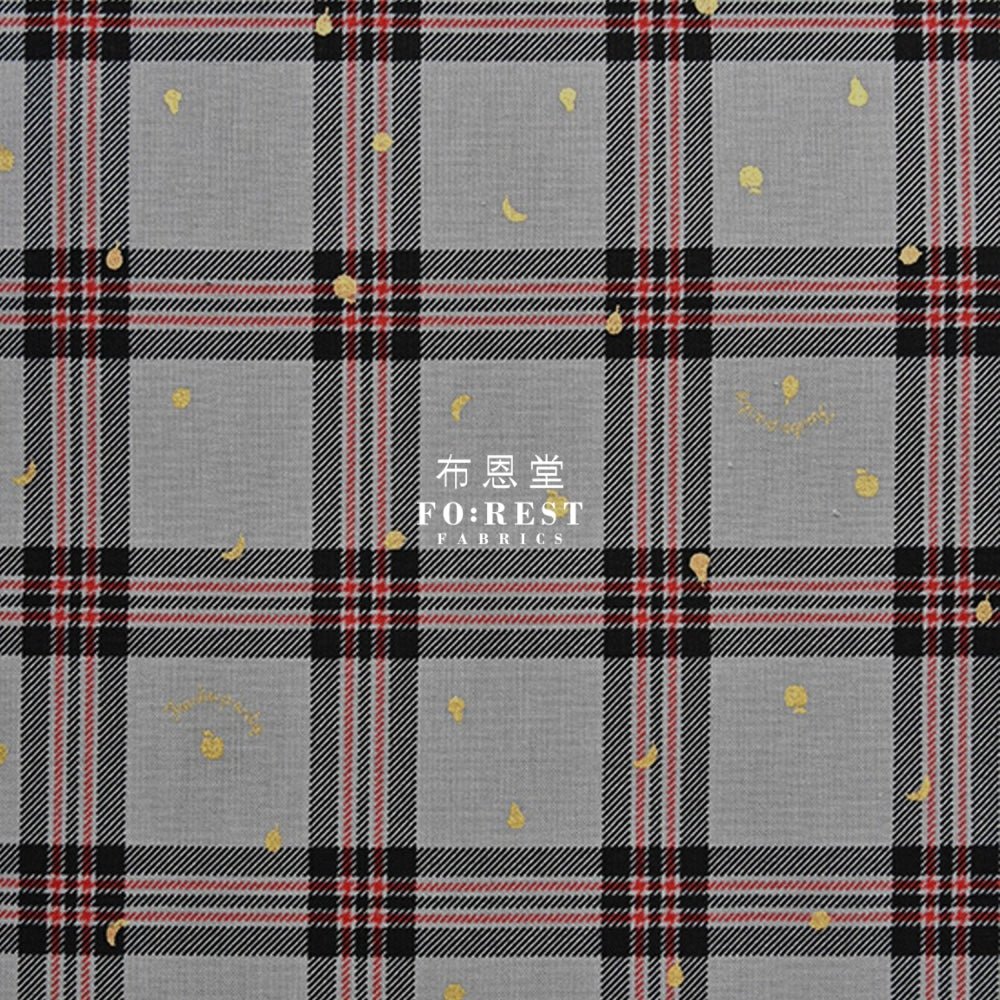 cotton - Tartan Fruit Party with metallic fabric Gray - FO:REST Fabric 布恩堂Liberty fabrictana lawnjapanese fabricykk zipper