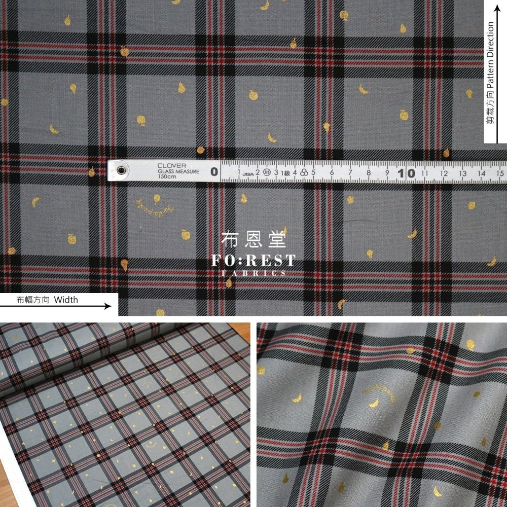cotton - Tartan Fruit Party with metallic fabric Gray - FO:REST Fabric 布恩堂Liberty fabrictana lawnjapanese fabricykk zipper