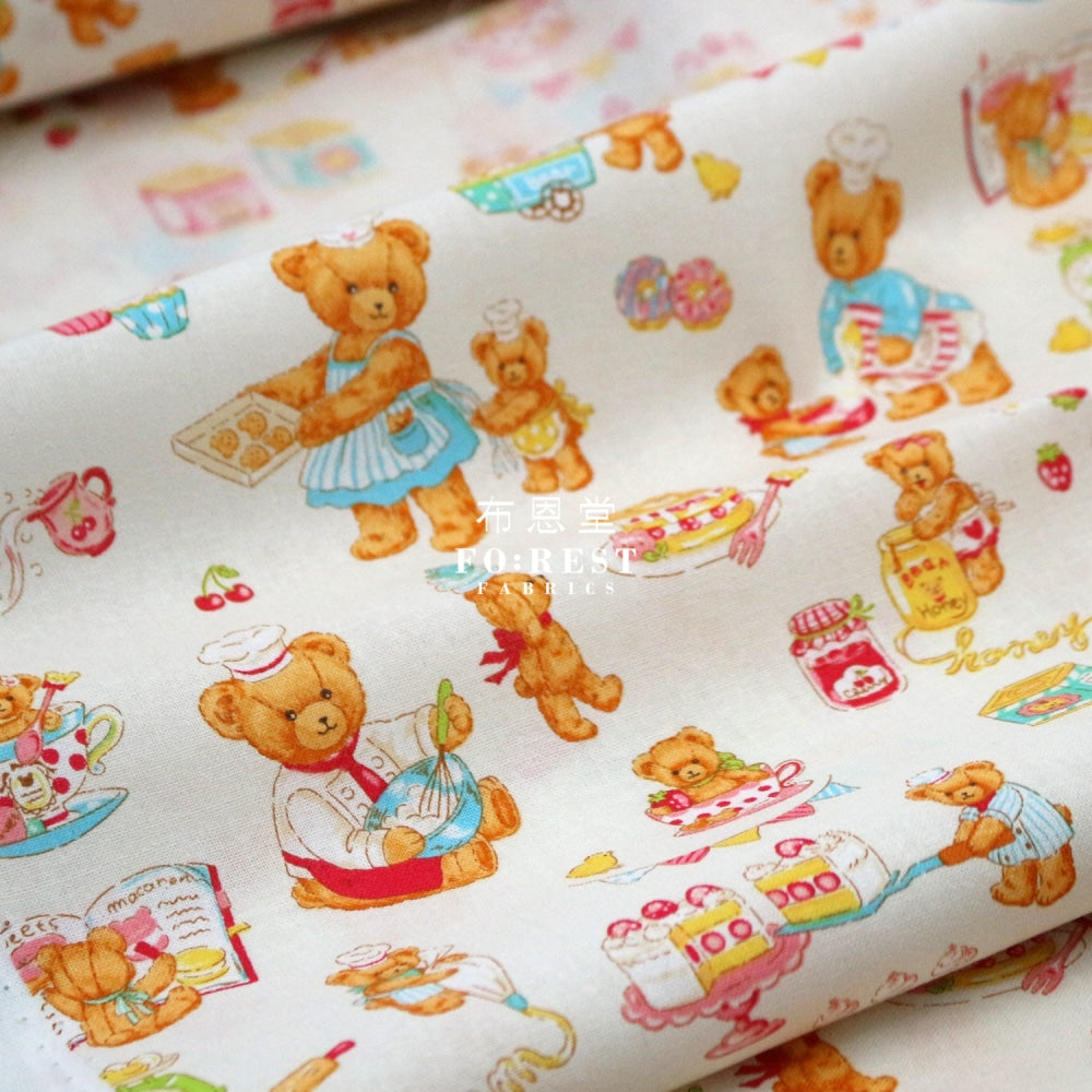 Cotton - The Baking Bear Fabric Cream Cotton