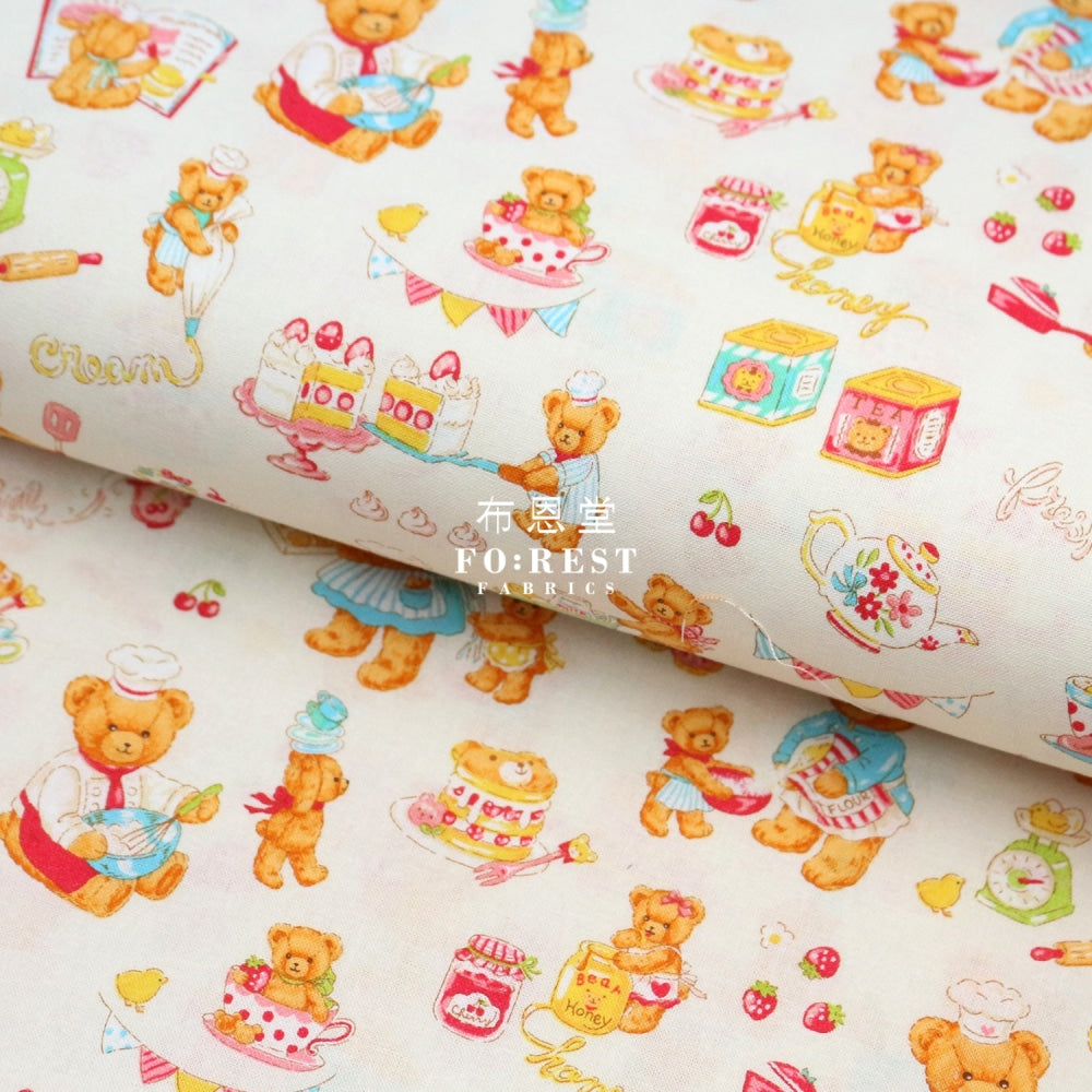 Cotton - The Baking Bear Fabric Cream Cotton