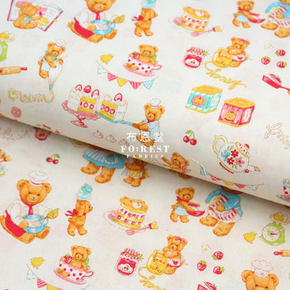 Cotton - The Baking Bear Fabric Cream Cotton