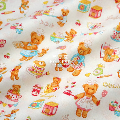 Cotton - The Baking Bear Fabric Cream Cotton