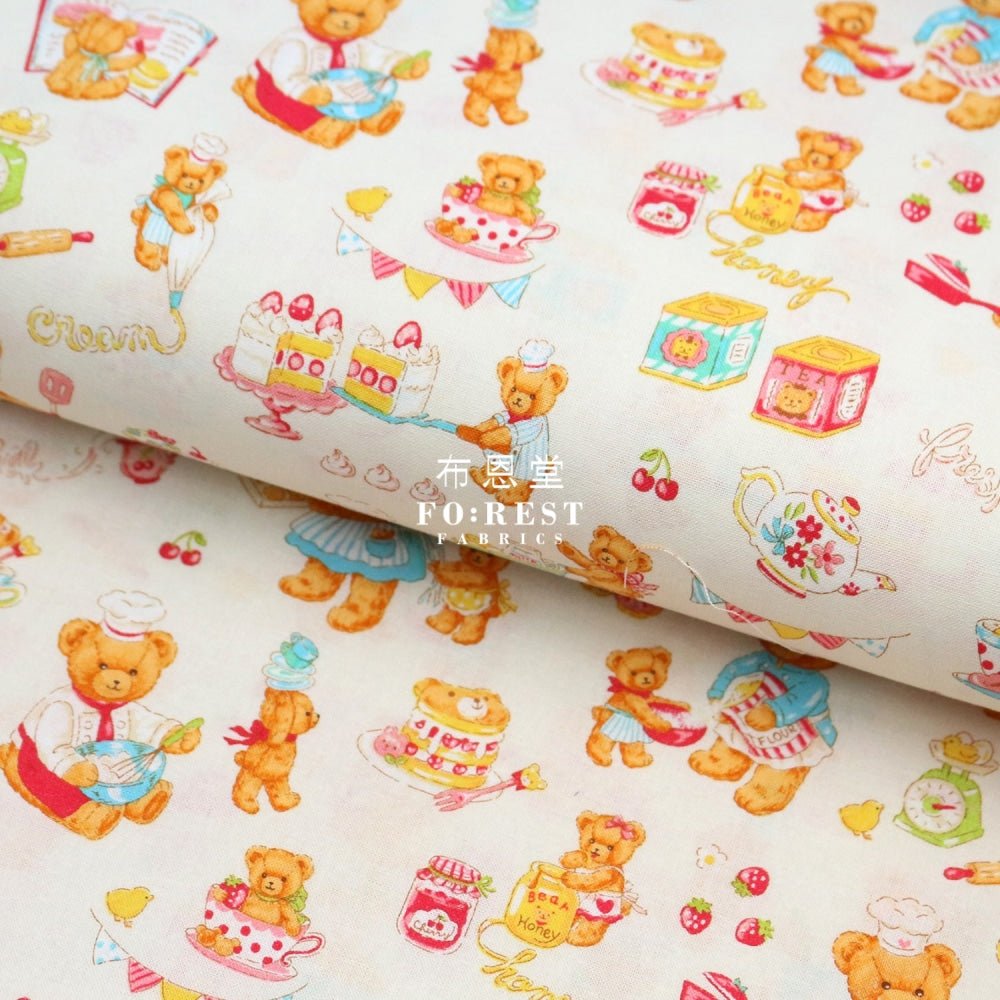 cotton - The Baking Bear fabric Cream - FO:REST Fabric 布恩堂Liberty fabrictana lawnjapanese fabricykk zipper