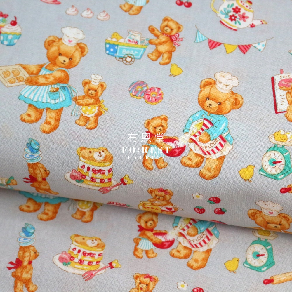 Cotton - The Baking Bear Fabric Gray Cotton