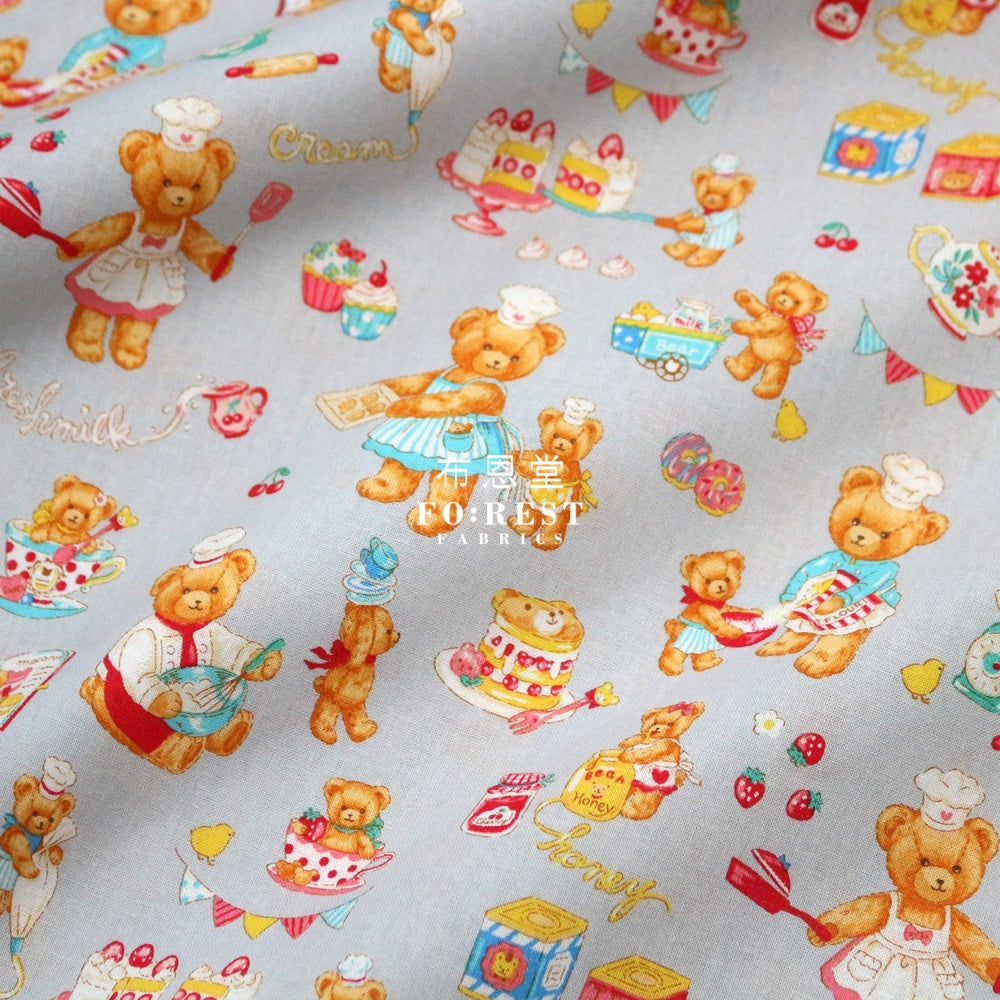 Cotton - The Baking Bear Fabric Gray Cotton