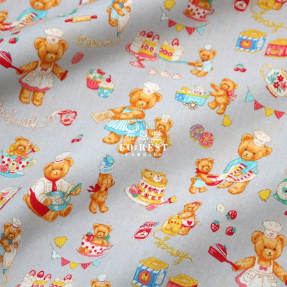 Cotton - The Baking Bear Fabric Gray Cotton