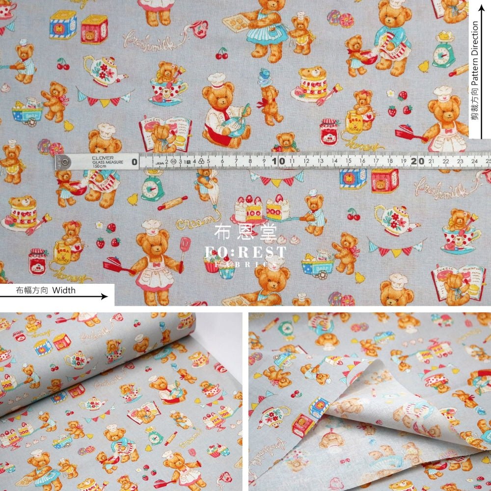 cotton - The Baking Bear fabric Gray - FO:REST Fabric 布恩堂Liberty fabrictana lawnjapanese fabricykk zipper