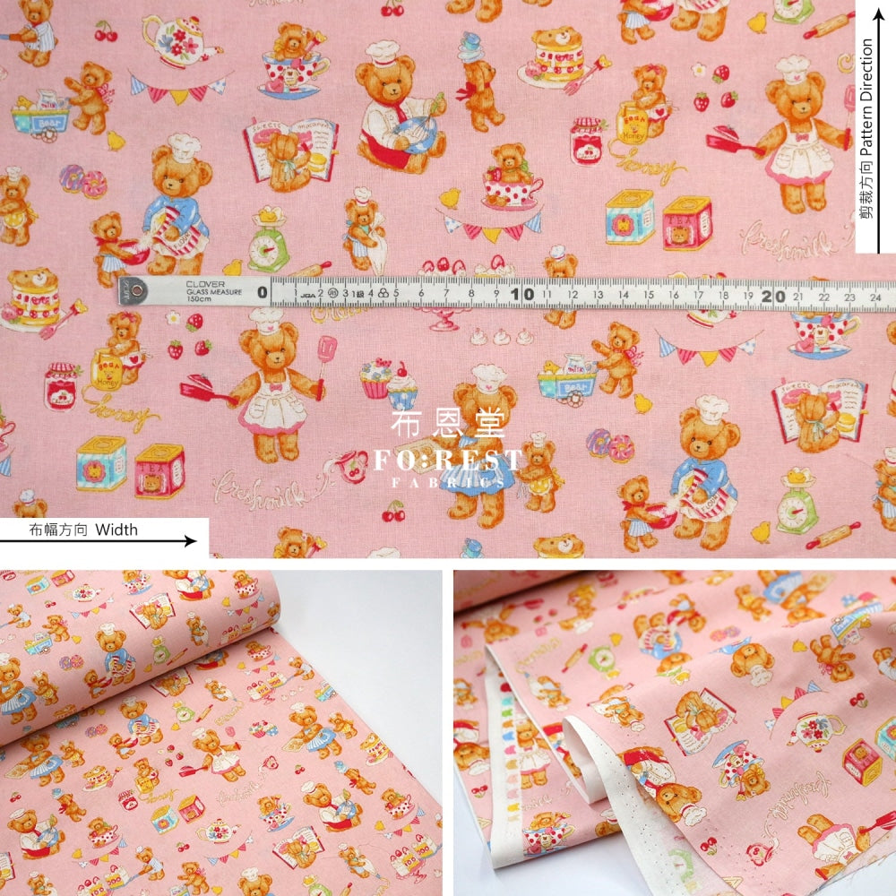 Cotton - The Baking Bear Fabric Pink Cotton