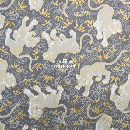 Cotton - Tiger Bamboo Japanese Fabric Gray