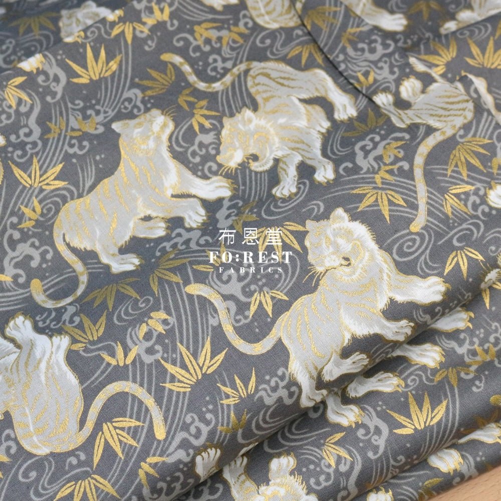 cotton - Tiger Bamboo Japanese fabric Gray - FO:REST Fabric 布恩堂Liberty fabrictana lawnjapanese fabricykk zipper