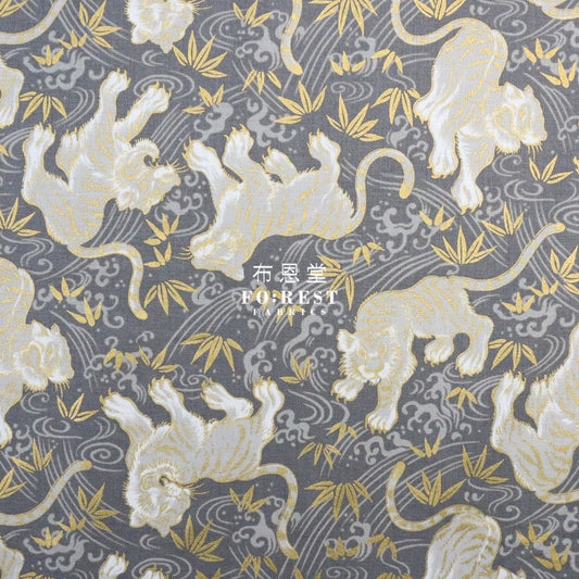 cotton - Tiger Bamboo Japanese fabric Gray - FO:REST Fabric 布恩堂Liberty fabrictana lawnjapanese fabricykk zipper