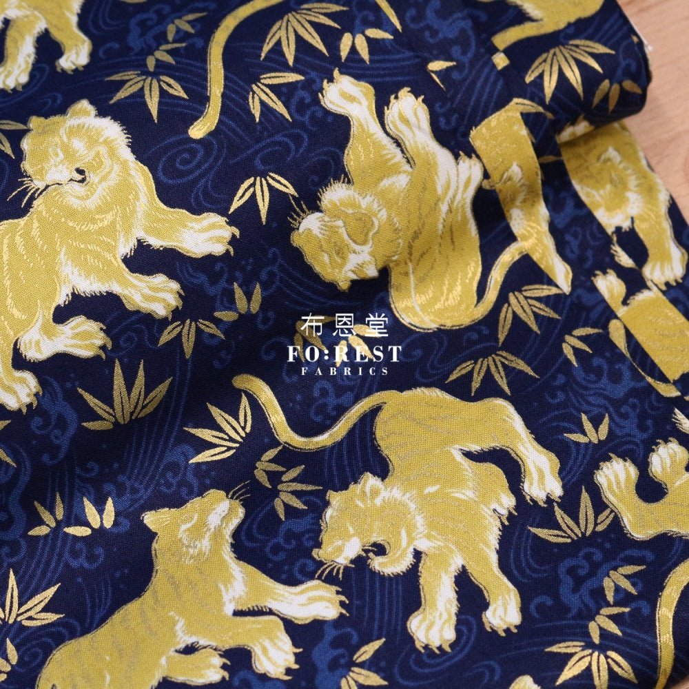 cotton - Tiger Bamboo Japanese fabric Navy - FO:REST Fabric 布恩堂Liberty fabrictana lawnjapanese fabricykk zipper