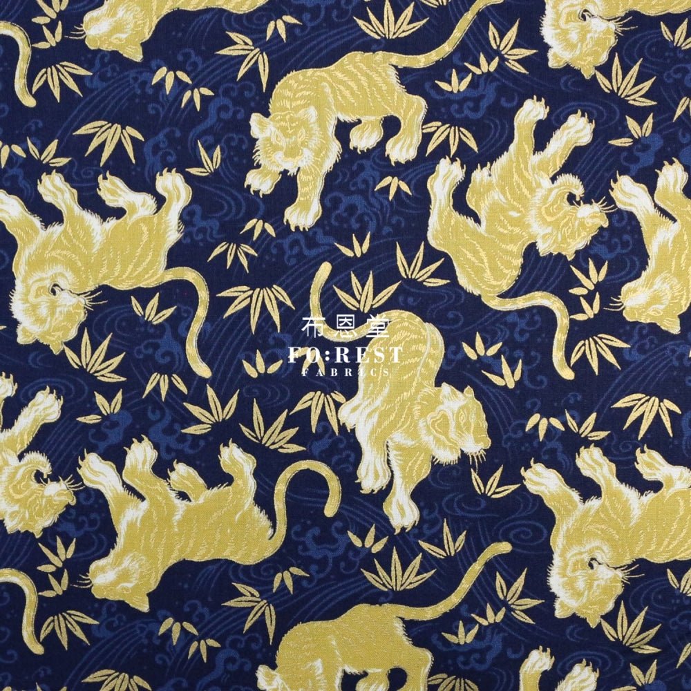 cotton - Tiger Bamboo Japanese fabric Navy - FO:REST Fabric 布恩堂Liberty fabrictana lawnjapanese fabricykk zipper