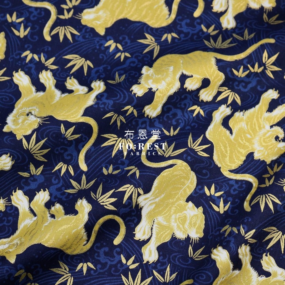 cotton - Tiger Bamboo Japanese fabric Navy - FO:REST Fabric 布恩堂Liberty fabrictana lawnjapanese fabricykk zipper