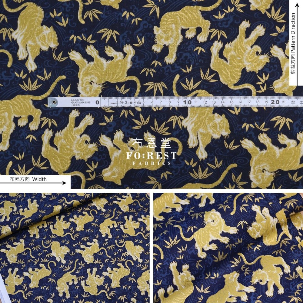 cotton - Tiger Bamboo Japanese fabric Navy - FO:REST Fabric 布恩堂Liberty fabrictana lawnjapanese fabricykk zipper