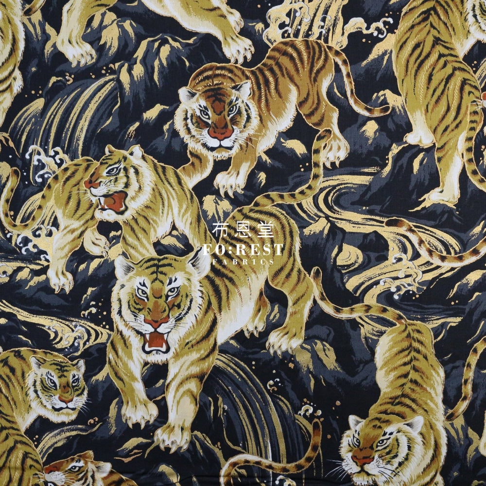 Cotton - Tiger Wave Japanese Fabric Black