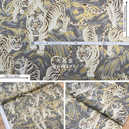 cotton - Tiger Wave Japanese fabric Gray - FO:REST Fabric 布恩堂Liberty fabrictana lawnjapanese fabricykk zipper