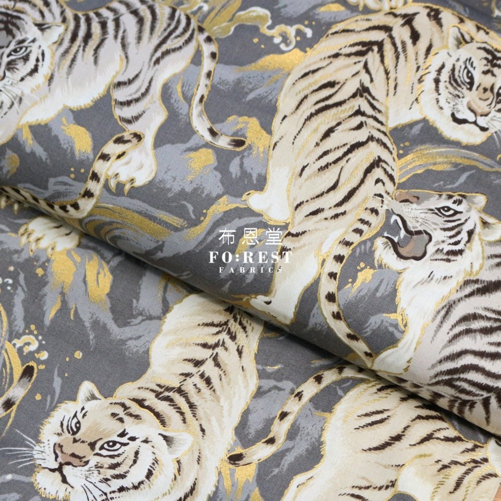 cotton - Tiger Wave Japanese fabric Gray - FO:REST Fabric 布恩堂Liberty fabrictana lawnjapanese fabricykk zipper