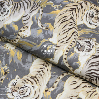 cotton - Tiger Wave Japanese fabric Gray - FO:REST Fabric 布恩堂Liberty fabrictana lawnjapanese fabricykk zipper