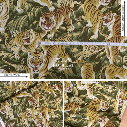 cotton - Tiger Wave Japanese fabric Moss - FO:REST Fabric 布恩堂Liberty fabrictana lawnjapanese fabricykk zipper
